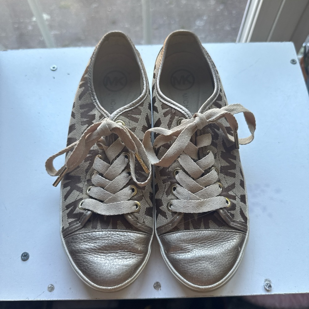 Michael Kors Women's Beige and Metallic Gold Sneakers
